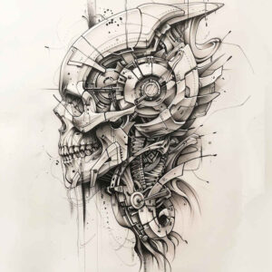 robotic-tattoo – tattoo design ideas free ai generated – neotraditional-enhanced-shading – for-spine – Gallery: biomechanics-inkby-ai