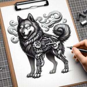 robotic-tattoo – tattoo design ideas free ai generated – realism-shadow-realism – for-lower-thigh – Gallery: biomechanics-inkby-ai