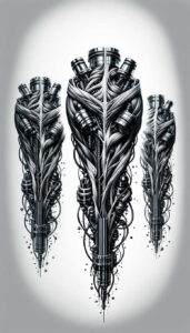 robotic-tattoo – tattoo design ideas free ai generated – surrealism-ghostly-shapes – for-upper-arm – Gallery: biomechanics-inkby-ai