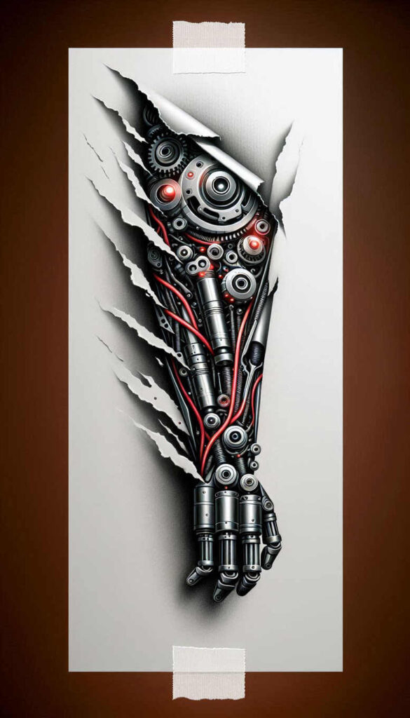 steel-tattoo – tattoo design ideas free ai generated – realism-subtle-saturation – for-full-back – Gallery: biomechanics-inkby-ai