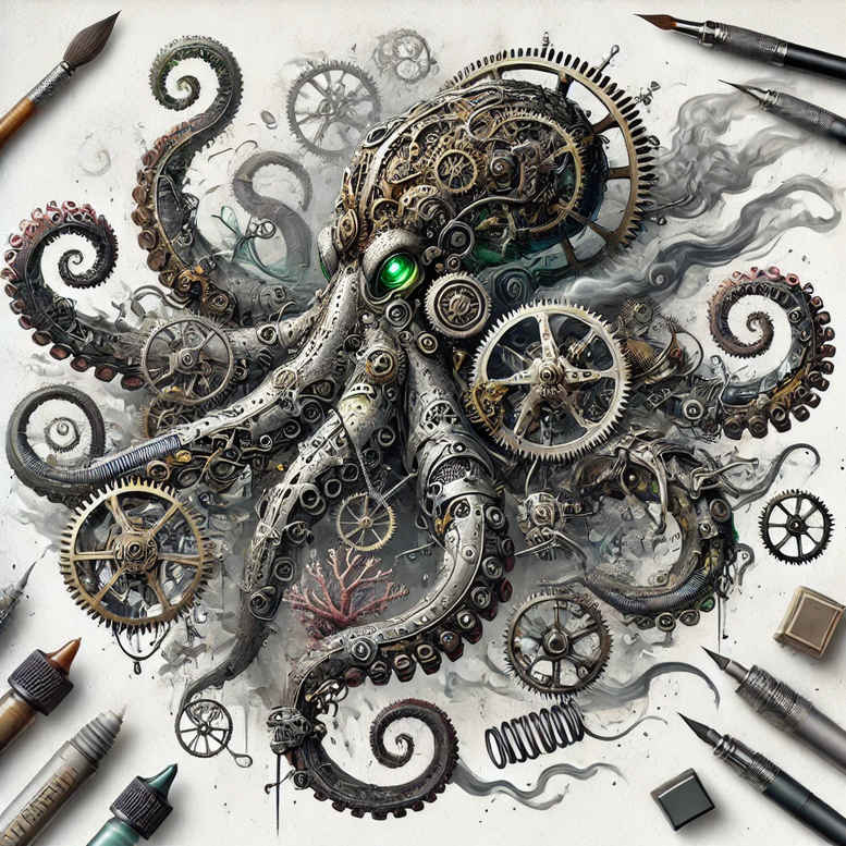 steel-tattoo – tattoo design ideas free ai generated – surrealism-blurred-edges – for-collarbone – Gallery: biomechanics-inkby-ai