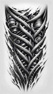 steel-tattoo – tattoo design ideas free ai generated – surrealism-dreamlike – for-ankle – Gallery: biomechanics-inkby-ai