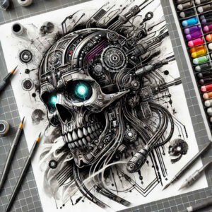 steel-vein-tattoo – tattoo design ideas free ai generated – neotraditional-gradient-fills – for-outer-arm – Gallery: biomechanics-inkby-ai