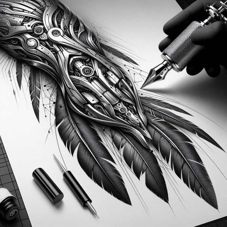 steel-vein-tattoo – tattoo design ideas free ai generated – neotraditional-strong-contrast – for-behind-ear – Gallery: biomechanics-inkby-ai