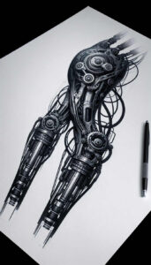 steel-vein-tattoo – tattoo design ideas free ai generated – realism-detail-accuracy – for-side – Gallery: biomechanics-inkby-ai