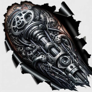 steel-vein-tattoo – tattoo design ideas free ai generated – realism-realistic-movement – for-spine – Gallery: biomechanics-inkby-ai