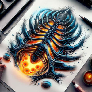 steel-vein-tattoo – tattoo design ideas free ai generated – realism-skin-realism – for-collarbone – Gallery: biomechanics-inkby-ai