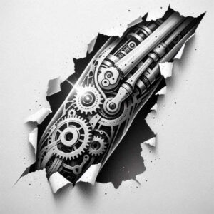 steel-vein-tattoo – tattoo design ideas free ai generated – surrealism-fluid-motion – for-lower-back – Gallery: biomechanics-inkby-ai