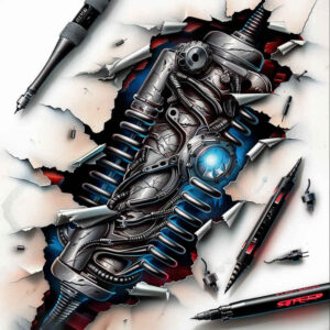 biomechanics tattoo design ideas saturated abstract mechanics for behind ear