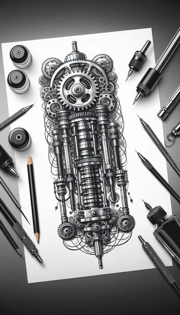 biomechanics tattoo design ideas true rendering abstract mechanics for spine