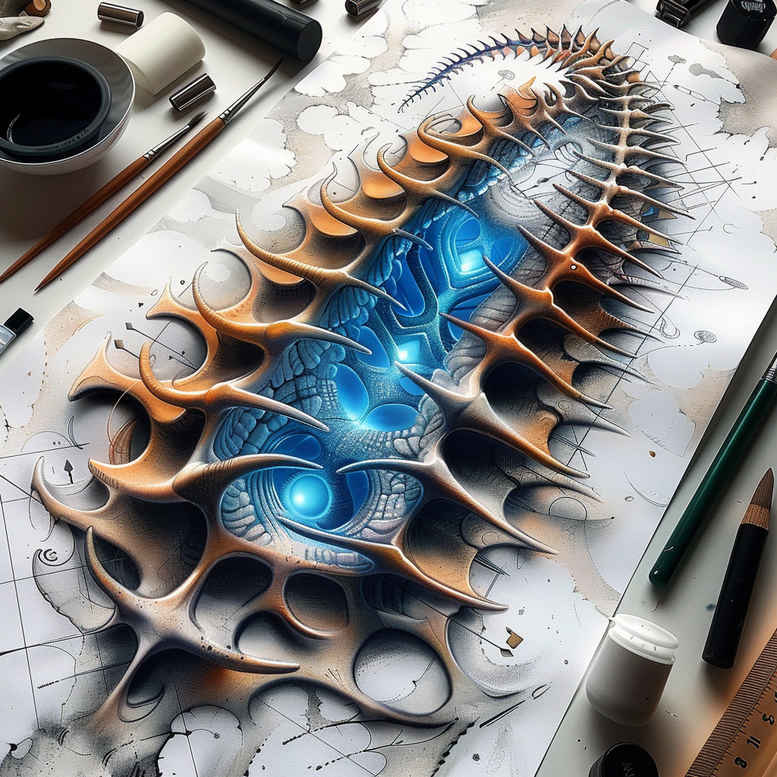 biomechanics tattoo design ideas Realism precise gradient abstract mechanics represents courage