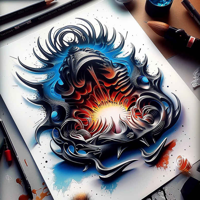 biomechanics tattoo design ideas textured fills abstract mechanics represents determination