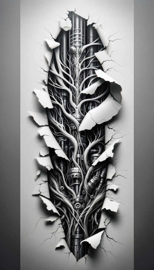 biomechanics tattoo design ideas artistic shading abstract mechanics stands for strength