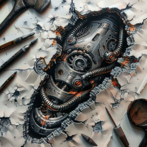 biomechanics tattoo design ideas 3D-rendered biomechanical fusion for spine