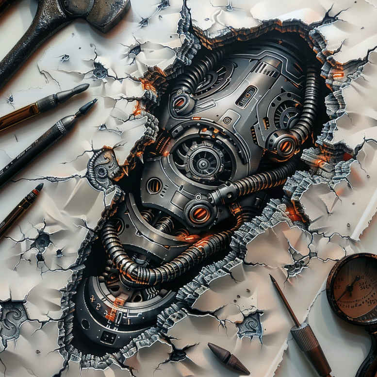 biomechanics tattoo design ideas 3D-rendered biomechanical fusion for spine