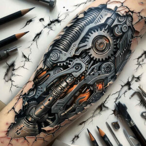 biomechanics tattoo design ideas glossy detailed anatomy shows perseverance