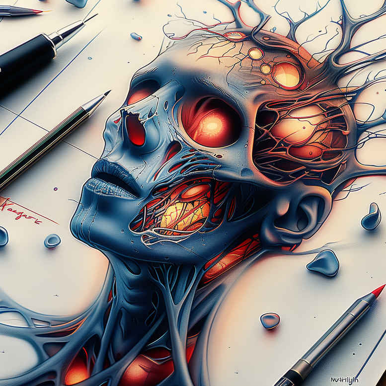 biomechanics tattoo design ideas depth perception detailed textures for back of neck