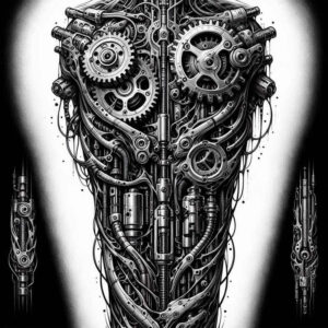 biomechanics tattoo design ideas illustrative style detailed textures for shoulder blade