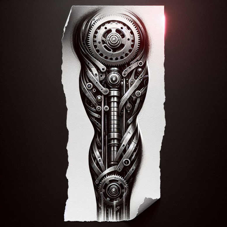 biomechanics tattoo design ideas Realism inner glow dynamic curves embodying perseverance