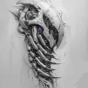 biomechanics tattoo design ideas Surrealism blurred edges dynamic curves perseverance and power