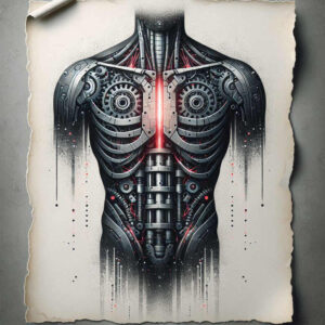 biomechanics tattoo design ideas Surrealism transcendent dynamic curves symbol of perseverance