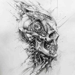 biomechanics tattoo design ideas smooth complexion dynamic lines for temple
