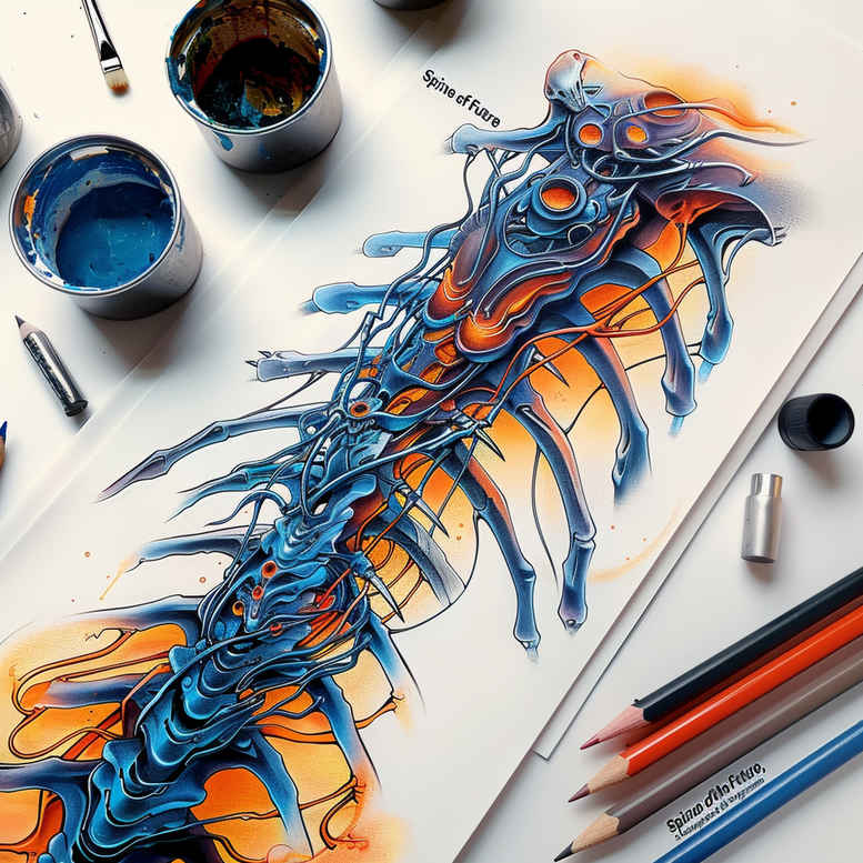 biomechanics tattoo design ideas Surrealism shimmering forms dynamic lines for upper chest