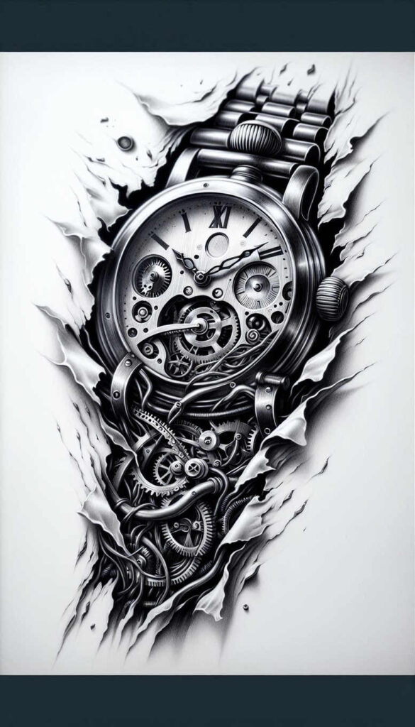 biomechanics tattoo design ideas Surrealism visual paradox dynamic lines meaning endurance
