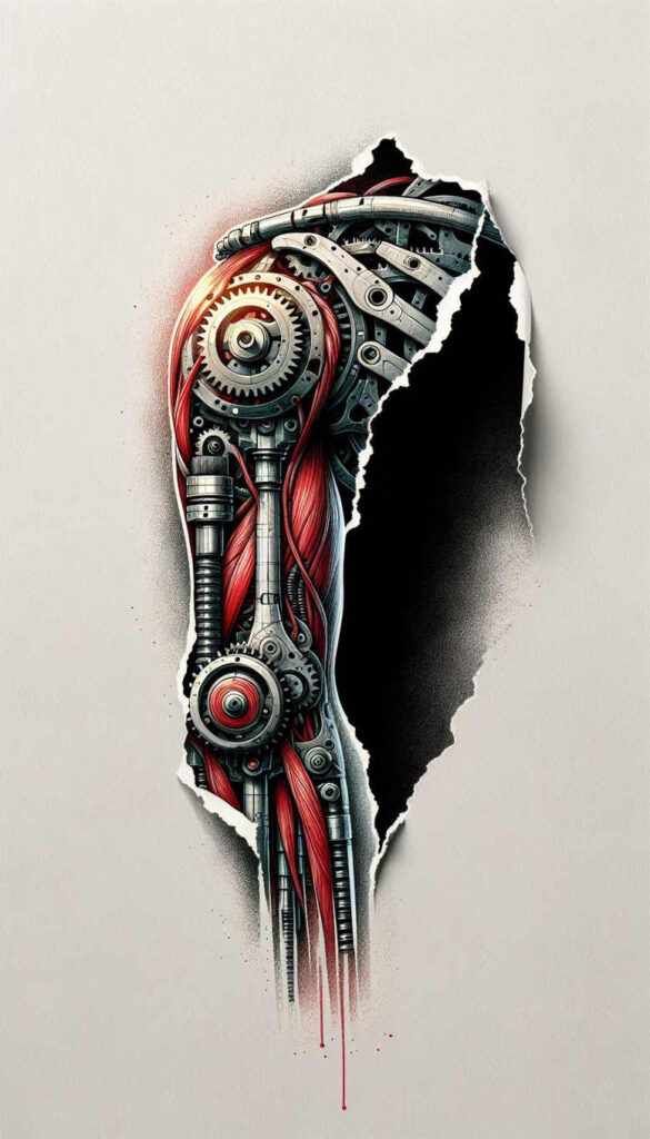 biomechanics tattoo design ideas Realism living skin dynamic lines symbol of resilience