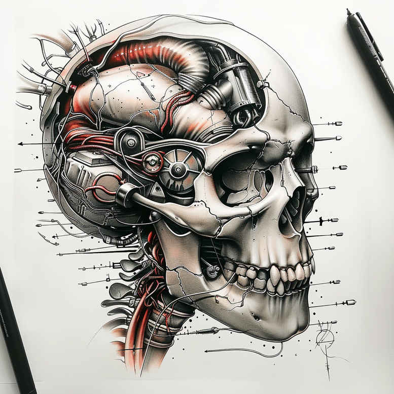 biomechanics tattoo design ideas intricate shading dynamic lines symbolising endurance