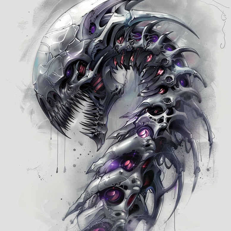 biomechanics tattoo design ideas Surrealism unearthly dynamic shadows for shoulder blade