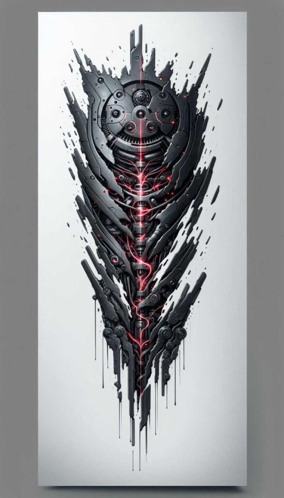 biomechanics tattoo design ideas Realism photographic quality dynamic shadows perseverance and power
