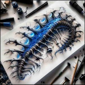 biomechanics tattoo design ideas Surrealism chromatic flux energy flow endurance and power