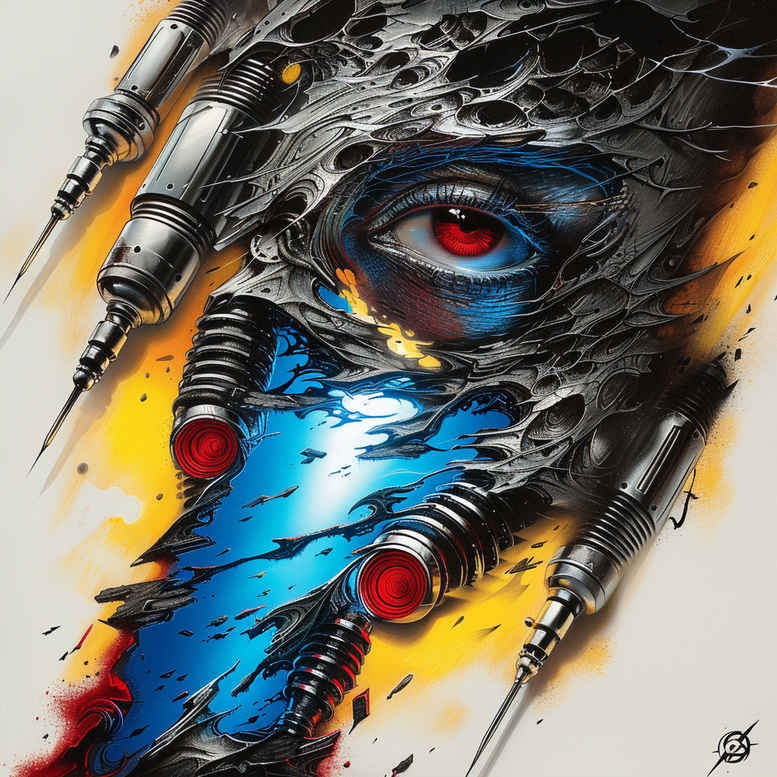 biomechanics tattoo design ideas Surrealism hyperreal energy flow represents perseverance