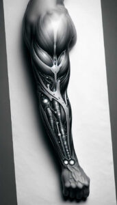 biomechanics tattoo design ideas Realism natural tones energy flow strength and power