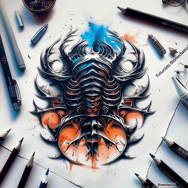 biomechanics tattoo design ideas macro engineered forms endurance and power