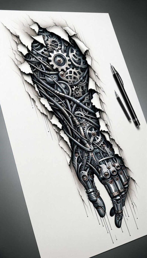 biomechanics tattoo design ideas saturated hues flexible joints for upper back