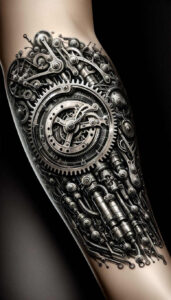 biomechanics tattoo design ideas CGI-rendered flexible joints symbol of determination