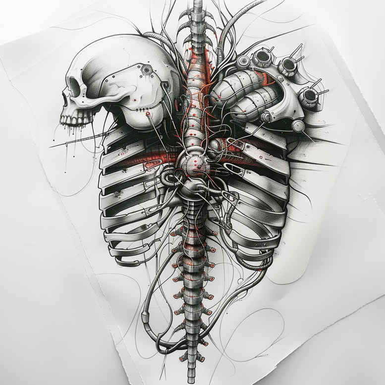 biomechanics tattoo design ideas Surrealism fragmentation fluid motion for collarbone