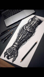 biomechanics tattoo design ideas Surrealism subconscious themes fluid motion for shoulder