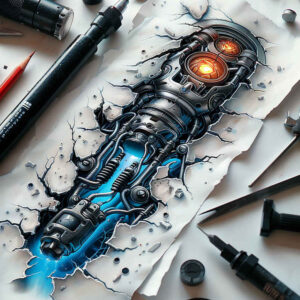 biomechanics tattoo design ideas Realism realistic perspective fluid motion for upper arm