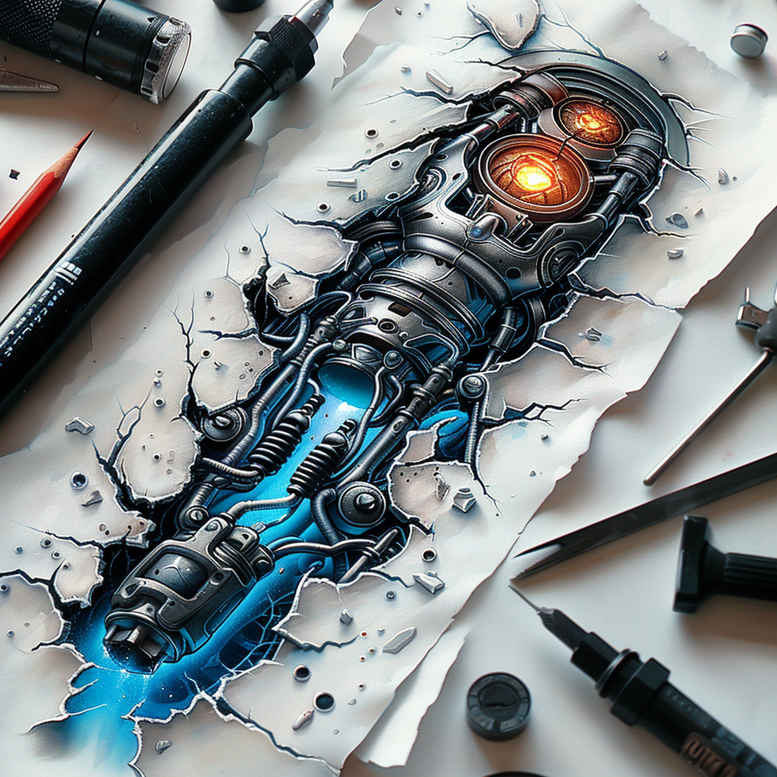 biomechanics tattoo design ideas Realism realistic perspective fluid motion for upper arm
