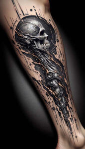 biomechanics tattoo design ideas Realism soft focus fluid motion symbol of courage