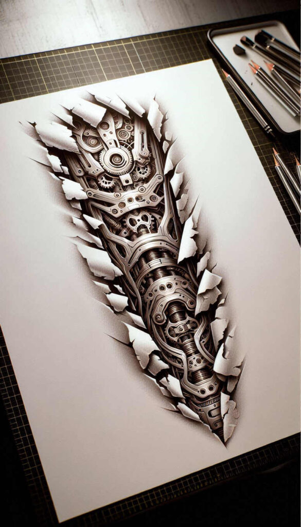 biomechanics tattoo design ideas ethereal textures force vectors for upper thigh