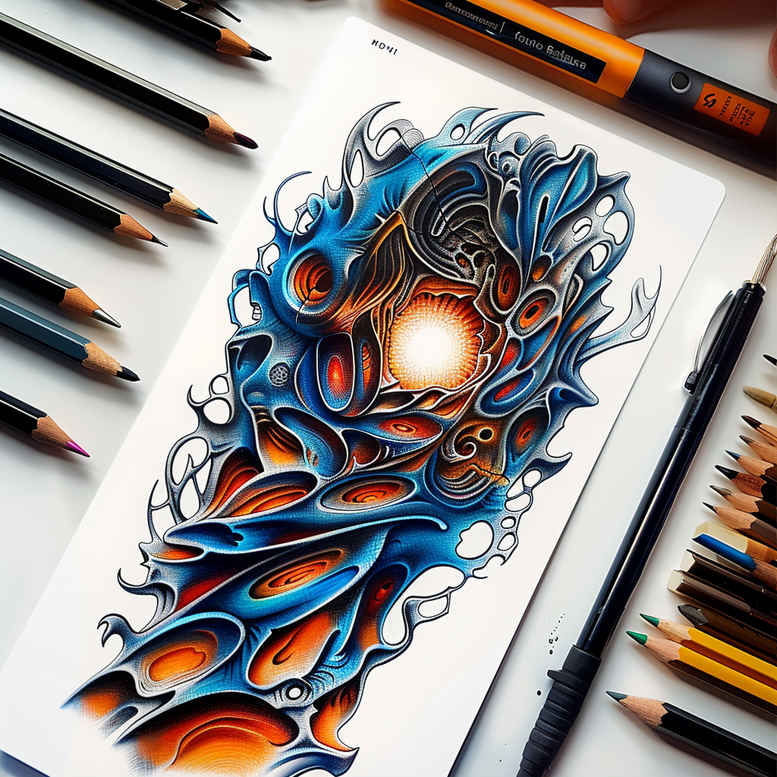 biomechanics tattoo design ideas Surrealism imperfect symmetry functional anatomy embodying determination