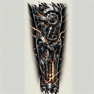 biomechanics tattoo design ideas CGI-rendered hybrid forms for shin