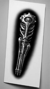 biomechanics tattoo design ideas 3D-rendered hybrid forms shows determination