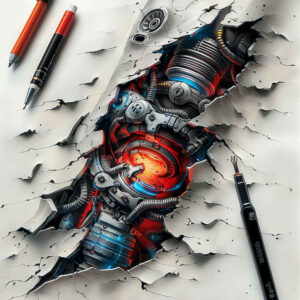 biomechanics tattoo design ideas Realism reflective light intricate detail embodying endurance