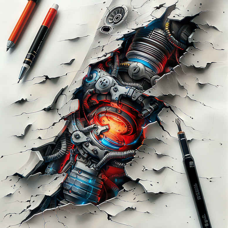 biomechanics tattoo design ideas Realism reflective light intricate detail embodying endurance
