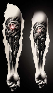 biomechanics tattoo design ideas geometric intricate detail embodying resilience